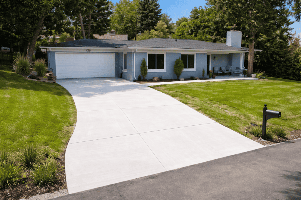 Finished concrete driveway in Livermore CA installed by a professional concrete contractor at a residential home